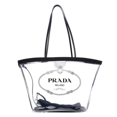 PRADA Plexiglass Calfskin Small Shopper Tote Black